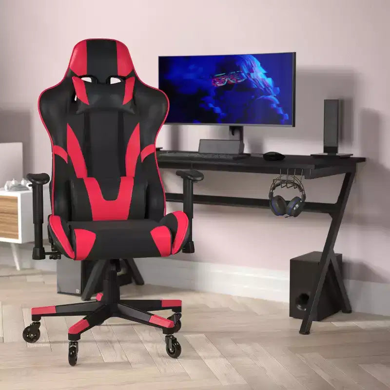 Flash Furniture X20 Gaming Chair Racing Office Computer PC Adjustable Chair with Reclining Back and Transparent Roller Wheels