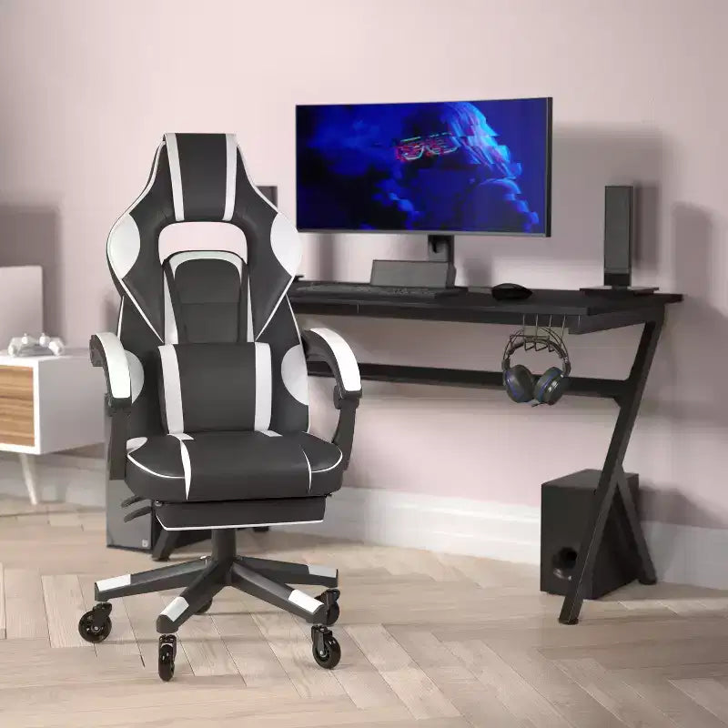 Flash Furniture X40 Gaming Chair Racing Computer Chair with Fully Reclining Back/Arms and Transparent Roller Wheels, Slide-Out Footrest