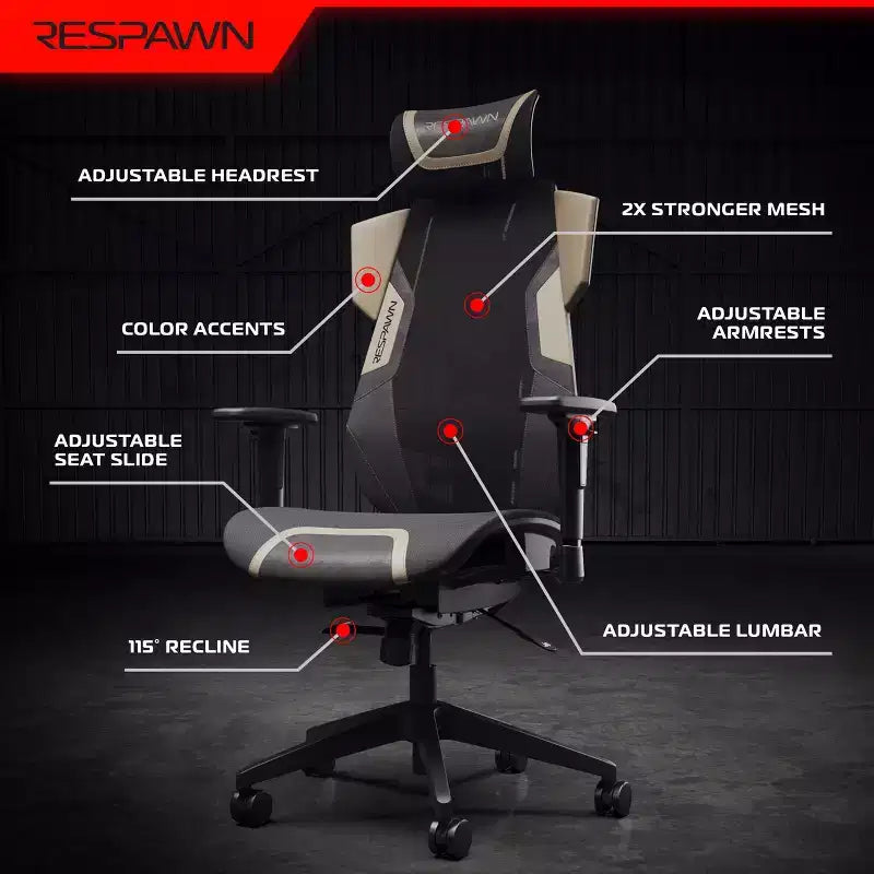 RESPAWN Flexx Mesh Gaming Chair With Lumbar Support and Adjustable Headrest