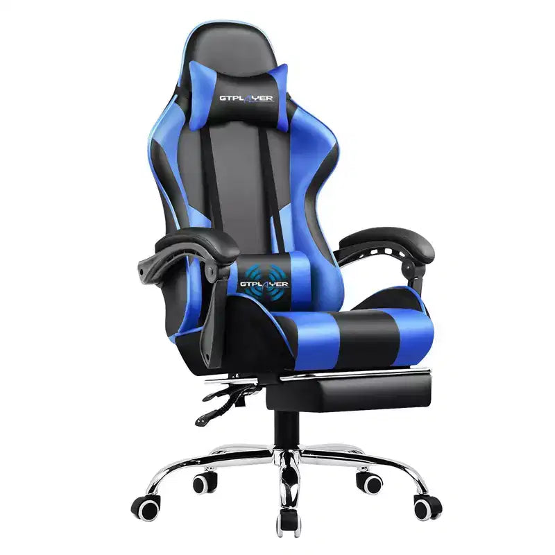 Gaming Chair with Footrest and Ergonomic Lumbar Massage Pillow PU Leather Office Chair - GTRACING