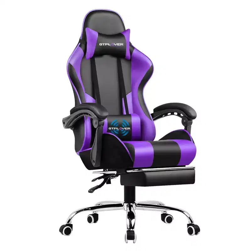 Gaming Chair with Footrest and Ergonomic Lumbar Massage Pillow PU Leather Office Chair - GTRACING