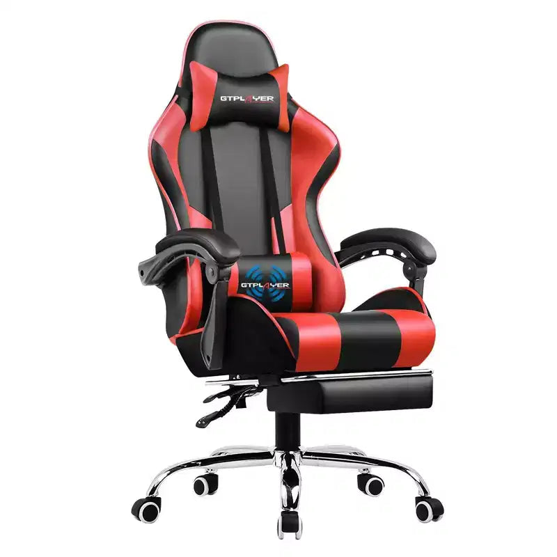 Gaming Chair with Footrest and Ergonomic Lumbar Massage Pillow PU Leather Office Chair - GTRACING