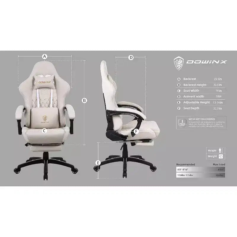 Adjustable Gaming Chair with Massage Lumbar Support and Retractable Footrest - Dowinx