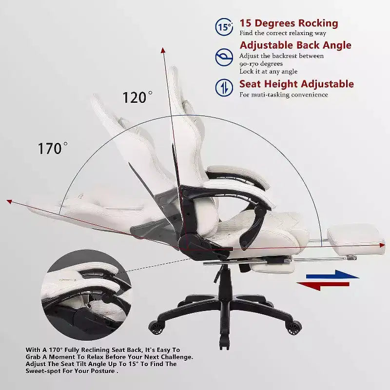 Adjustable Gaming Chair with Massage Lumbar Support and Retractable Footrest - Dowinx