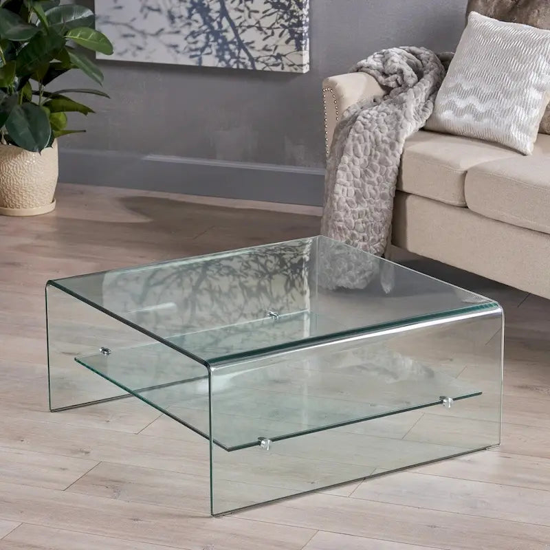 Square Glass Coffee Table with Shelf