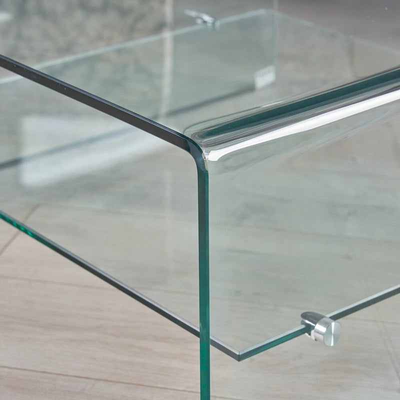 Square Glass Coffee Table with Shelf