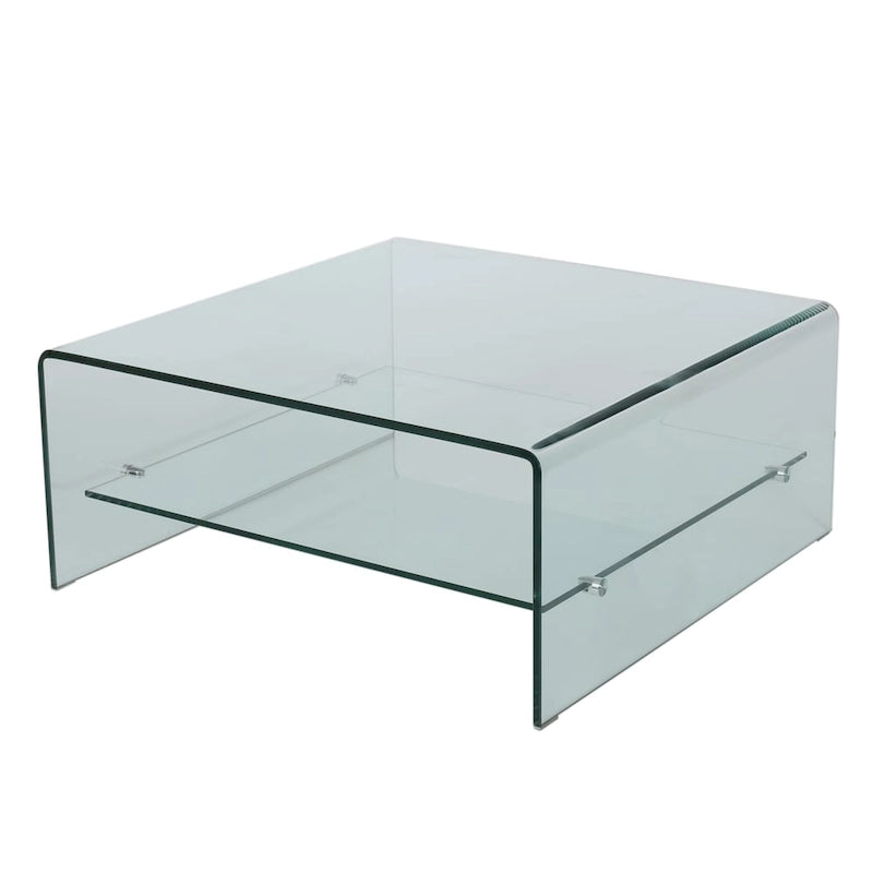 Square Glass Coffee Table with Shelf