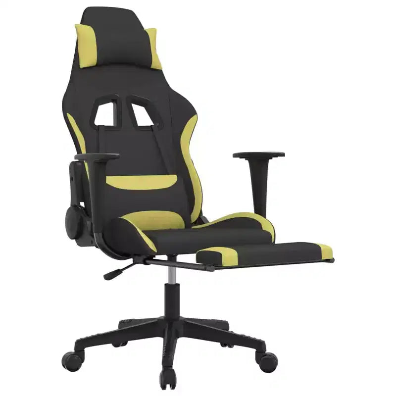 vidaXL Massage Gaming Chair with Footrest, Black and Light Green, Fabric