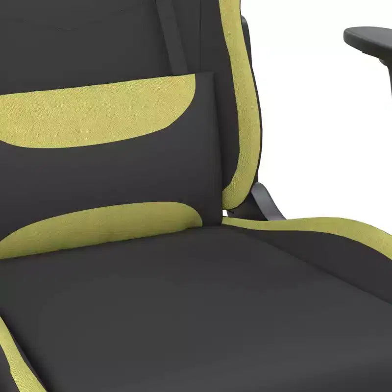 vidaXL Massage Gaming Chair with Footrest, Black and Light Green, Fabric