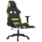 vidaXL Gaming Chair with Footrest, Black and Light Green, Fabric