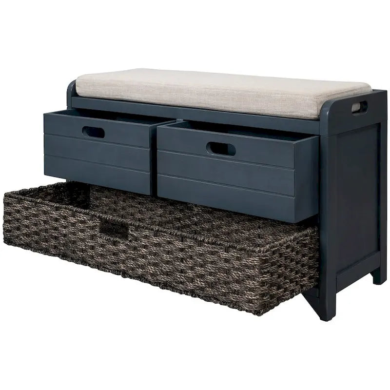 Storage Bench Entryway Bench with Removable Basket and 2 Drawers, with Removable Cushion for Living Room