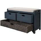Storage Bench Entryway Bench with Removable Basket and 2 Drawers, with Removable Cushion for Living Room