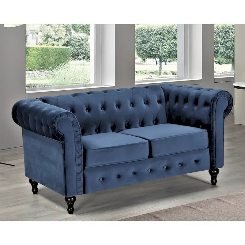 Velvet Upholstered Classic Chesterfield Loveseat
