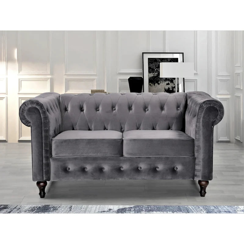 Velvet Upholstered Classic Chesterfield Loveseat