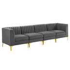 Channel Tufted Performance Velvet 4-Seater Sofa