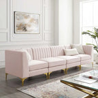 Channel Tufted Performance Velvet 4-Seater Sofa