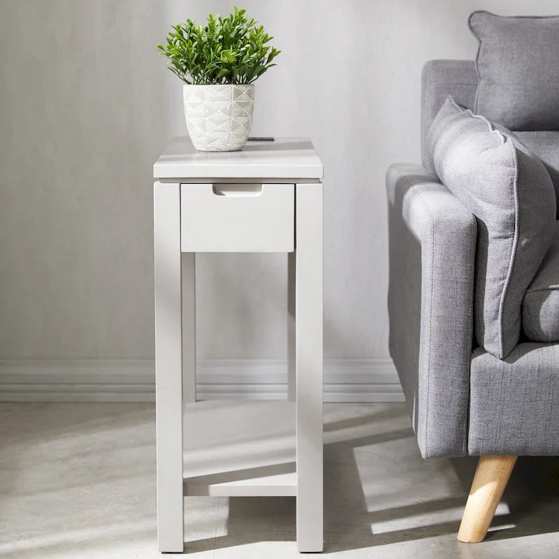 Charging Wood Side Table with Drawer