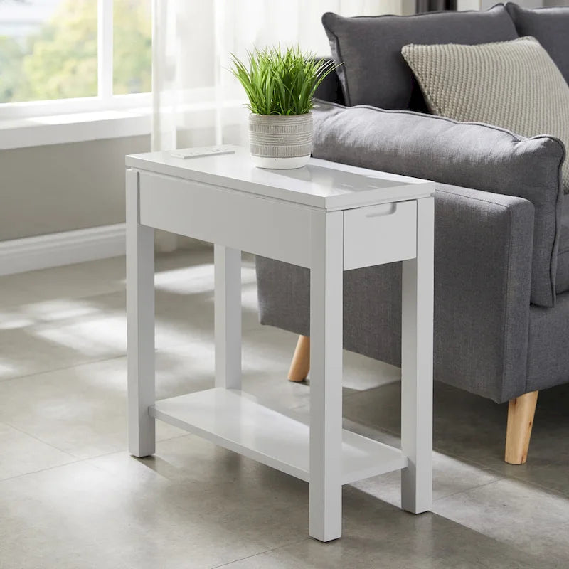 Charging Wood Side Table with Drawer