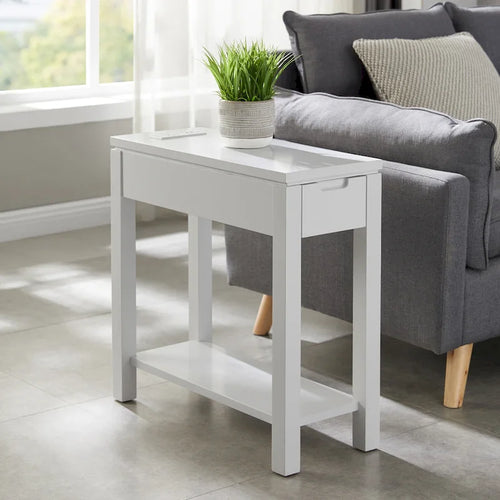 Charging Wood Side Table with Drawer