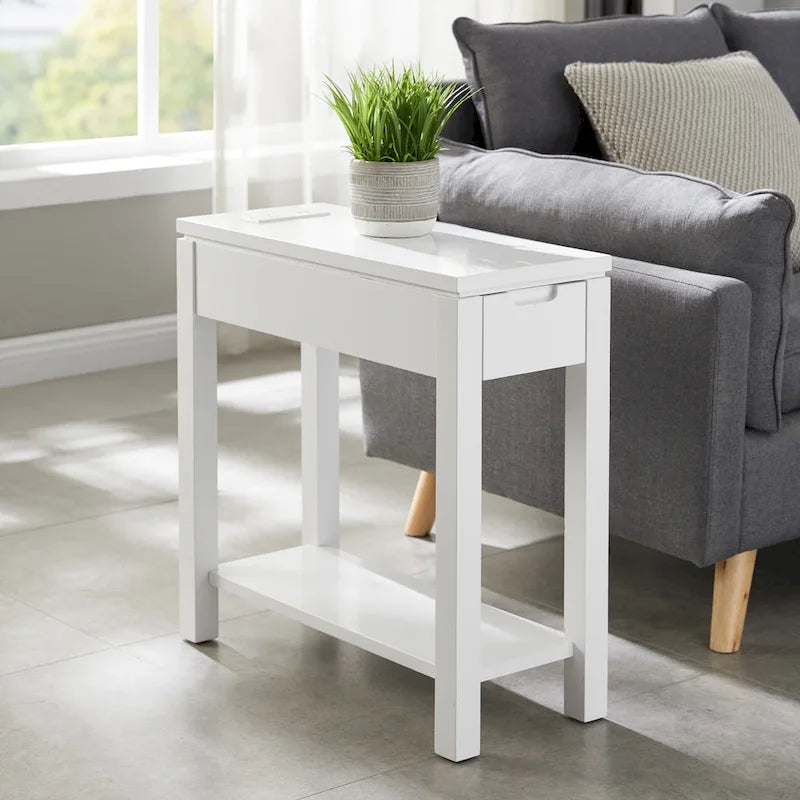 Charging Wood Side Table with Drawer