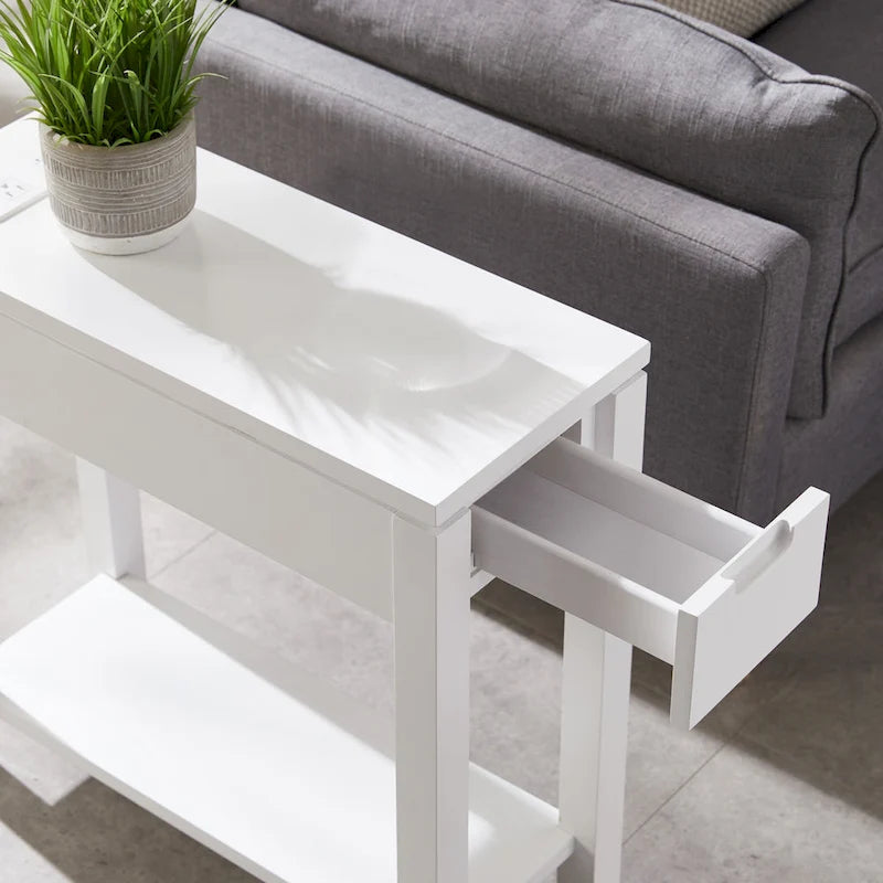 Charging Wood Side Table with Drawer