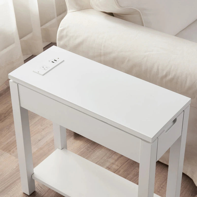 Charging Wood Side Table with Drawer
