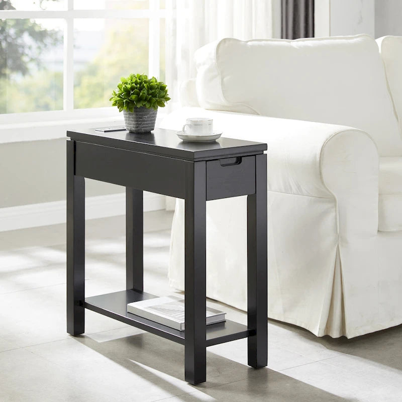 Charging Wood Side Table with Drawer