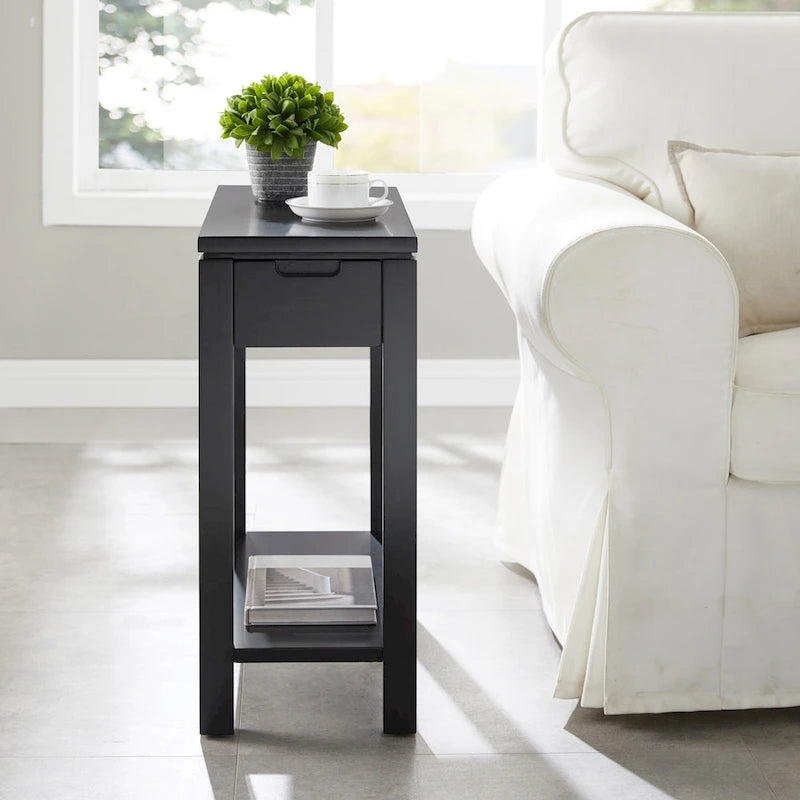 Charging Wood Side Table with Drawer