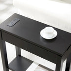 Charging Wood Side Table with Drawer