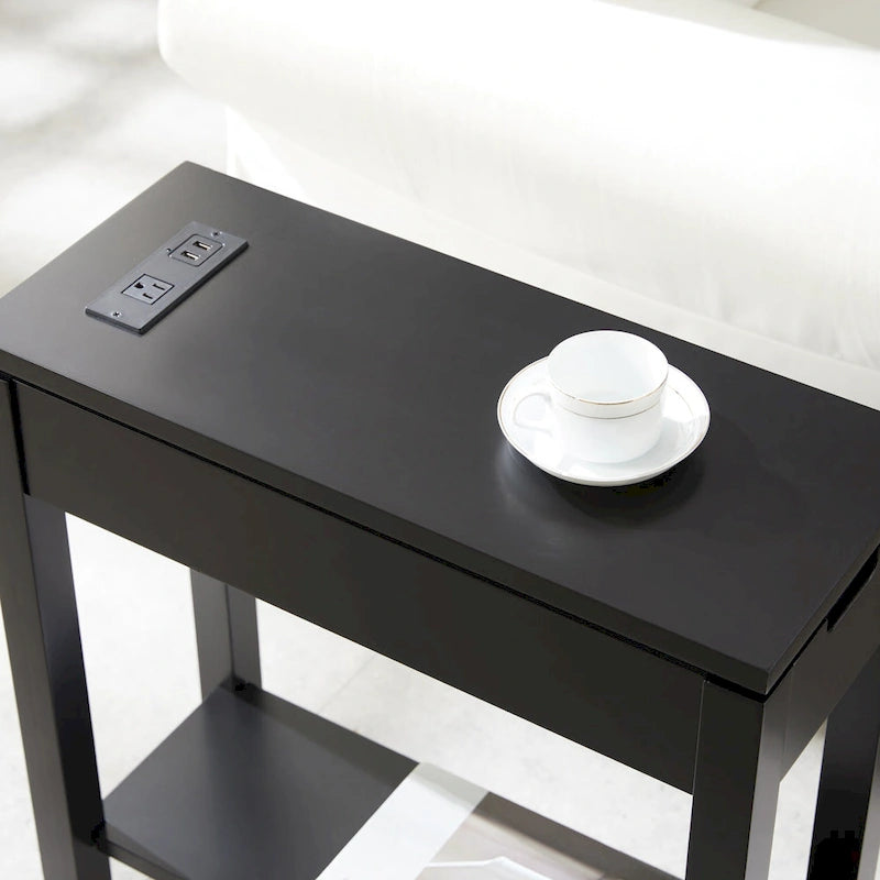 Charging Wood Side Table with Drawer