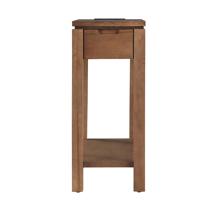 Charging Wood Side Table with Drawer