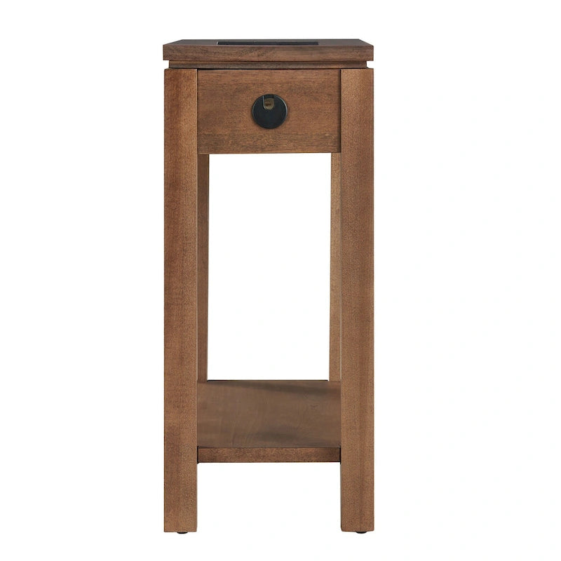 Charging Wood Side Table with Drawer