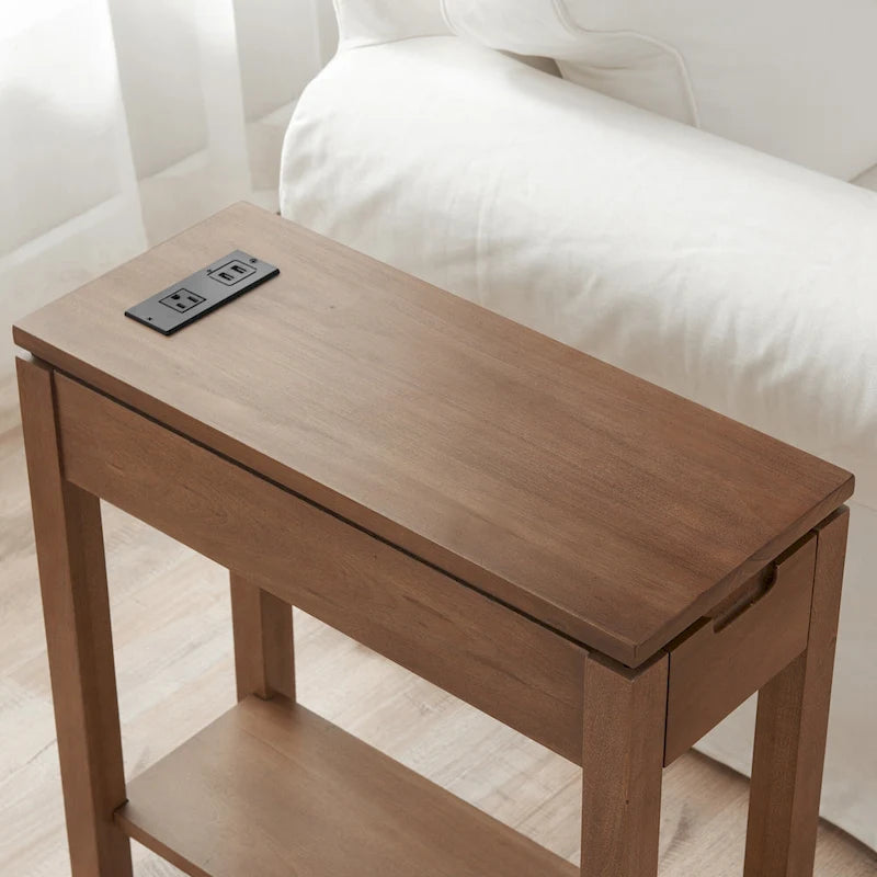 Charging Wood Side Table with Drawer