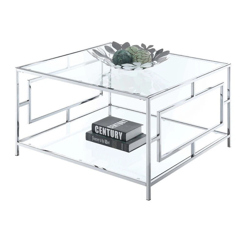 Chrome Square Coffee Table with Shelf