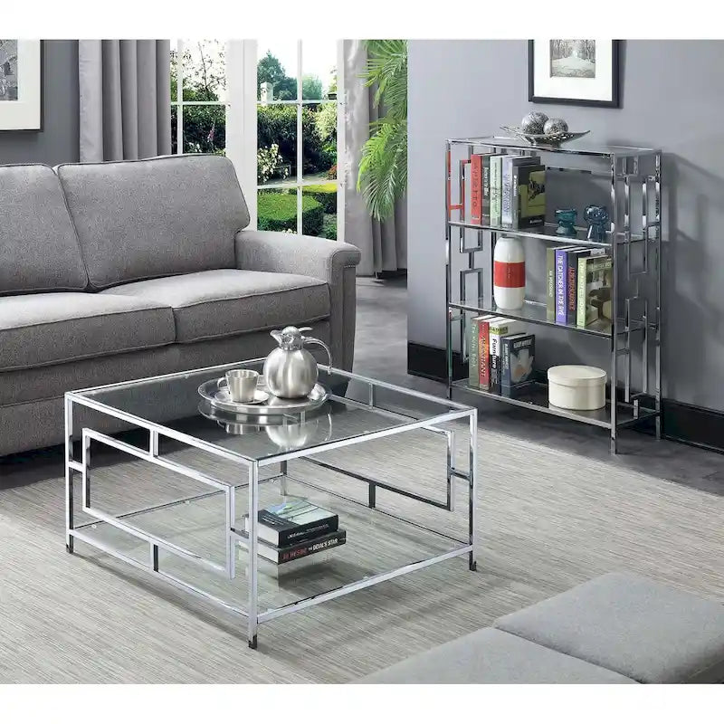 Chrome Square Coffee Table with Shelf