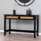 Mid-Century Modern Storage Console Table with Rattan Drawers