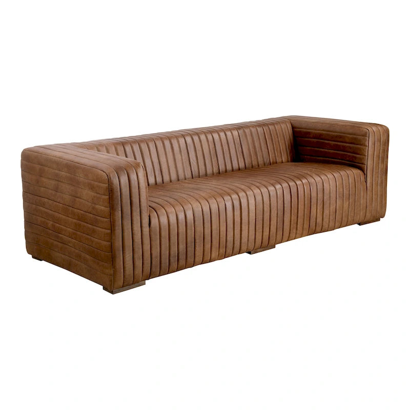 Rustic Channel-Stitched Leather Sofa