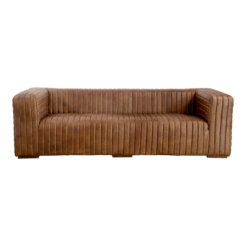 Rustic Channel-Stitched Leather Sofa
