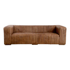Rustic Channel-Stitched Leather Sofa