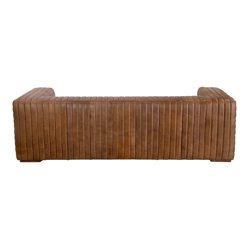 Rustic Channel-Stitched Leather Sofa