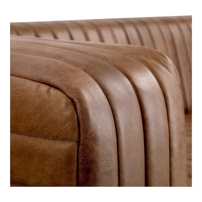 Rustic Channel-Stitched Leather Sofa