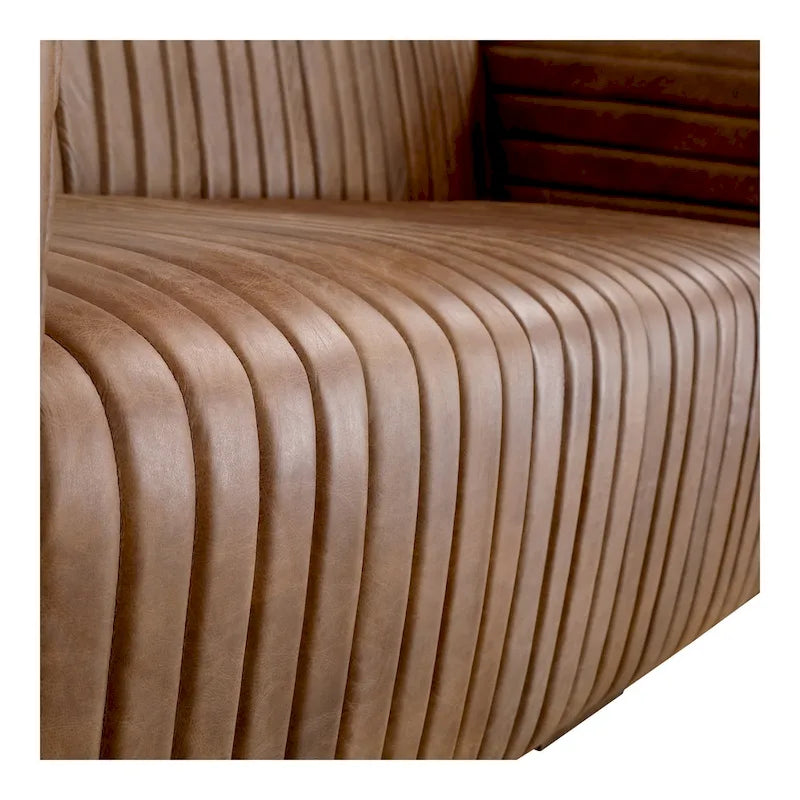 Rustic Channel-Stitched Leather Sofa
