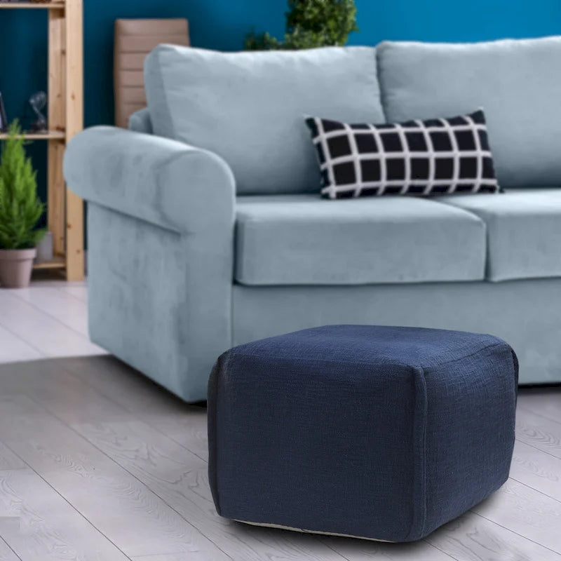 Sevita Handcrafted Solid Navy Pleated Pouf