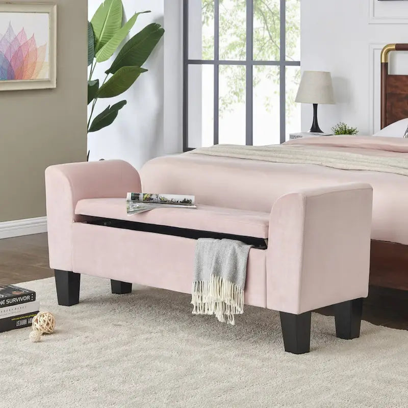 Velvet Ottoman Bench with Storage - 16.5L x 55W x 23H