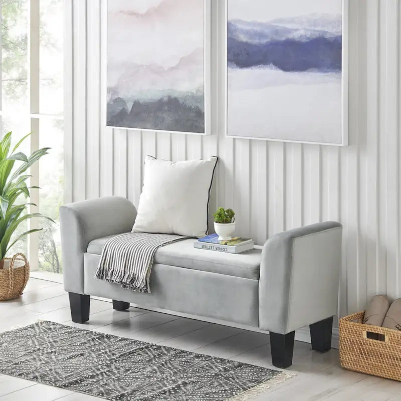 Velvet Ottoman Bench with Storage - 16.5L x 55W x 23H