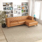 Modern Chesterfield Tufted Living Room Top Leather Corner Sectional Sofa in Cognac Tan
