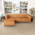 Modern Chesterfield Tufted Living Room Top Leather Corner Sectional Sofa in Cognac Tan