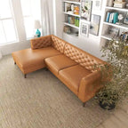 Modern Chesterfield Tufted Living Room Top Leather Corner Sectional Sofa in Cognac Tan