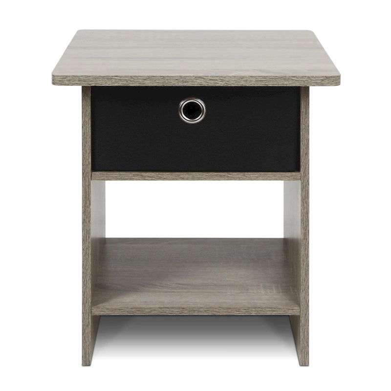 End Table / Night Stand Storage Shelf with Bin Drawer