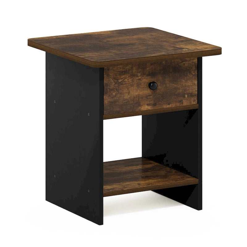 End Table / Night Stand Storage Shelf with Bin Drawer